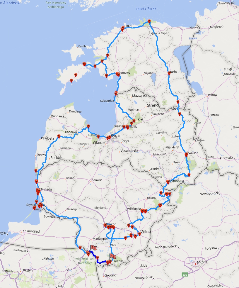 Wyprawa offroad Litwa Łotwa Estonia - mapka